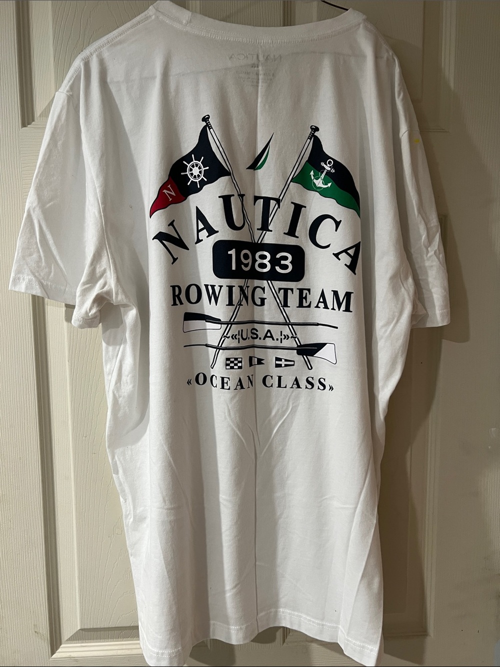 Nautica White Short Sleeve Graphic Tee with Red & Green Flags